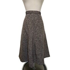 Vintage Tweed Wool A-Line Midi Skirt Brown Speckled USA Womens 26" Waist